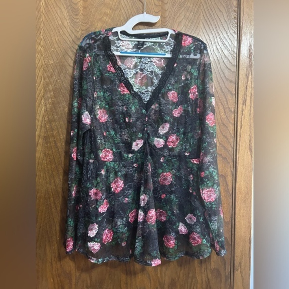 SHEIN 2X babydoll stretchy lace floral v-neck